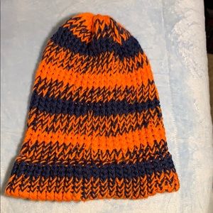 Blue and orange knit beanie